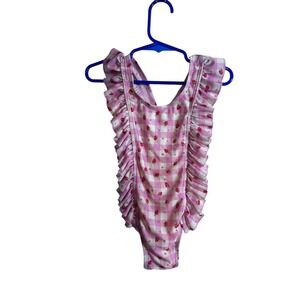Mia & Miles One Piece Swimsuit 3T Pink Gingham Strawberry Ruffle Kids